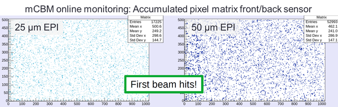 Accumulated pixel matrix showing first beam hits